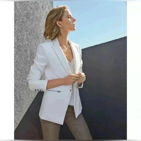 Veronica Beard Iconic Scuba Dickey Jacket Blazer Size 6 White Zipper Pockets - Picture 5 of 11